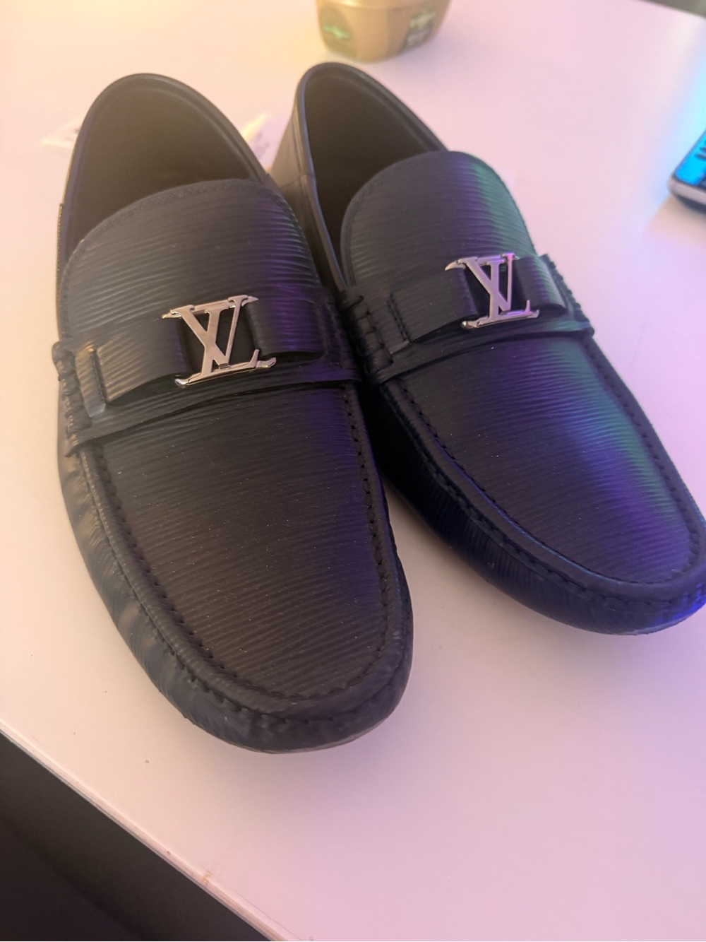 Louis Vuitton Black Epi Leather LV Logo Slip-On Loafers